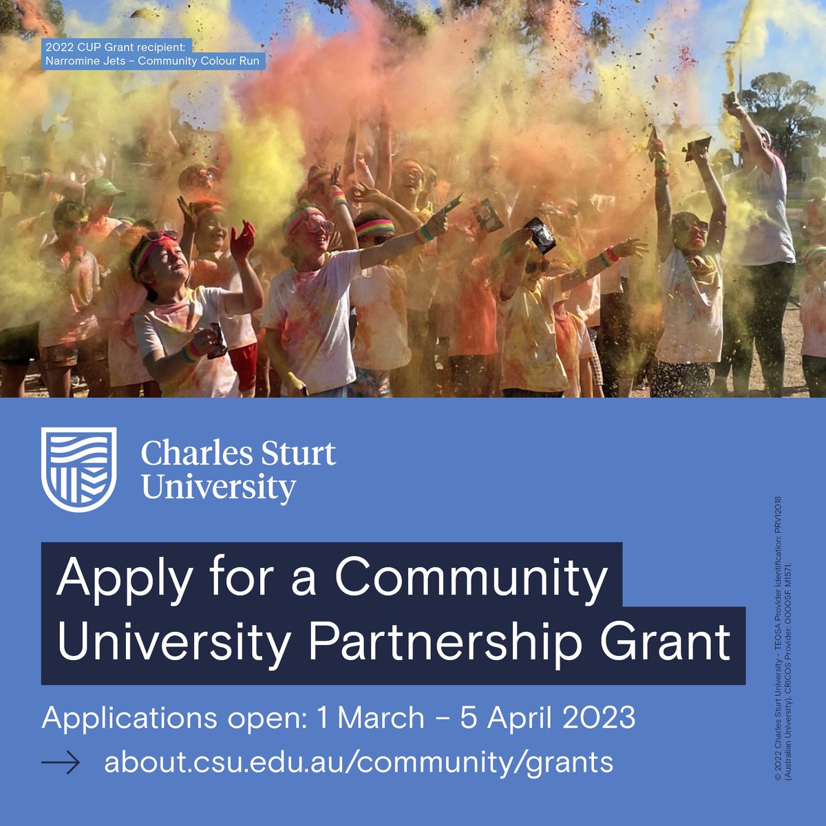 CharlesSturtUni's tweet photo. 📢 Applications for our Community University Partnership Grants close 5 April 2023. 

Apply for yours now: https://t.co/uHJDtbB7Tr https://t.co/soObRZMsuh