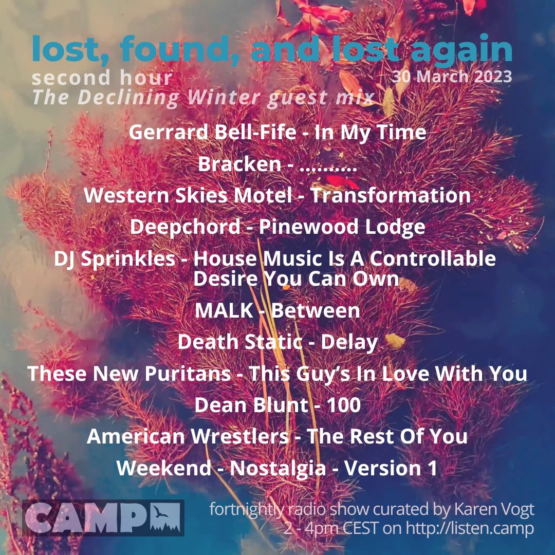 karenvogtmusic's tweet photo. Guest mix in the 2nd hour from @DecliningWinter includes #gerrardbellfife @chr1s_adams #westernskiesmotel #deepchord #djsprinkles #malk #deathstatic @TNPs #deanblunt #americanwrestlers @weekendtheband https://t.co/BdWwGqBpQw
