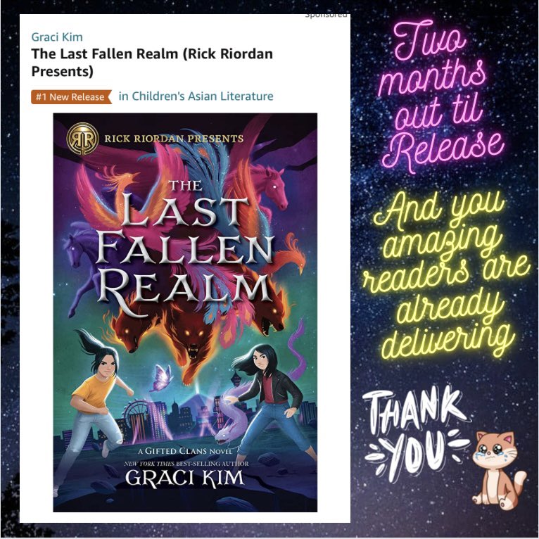 gracikim's tweet photo. Wow thank you readers! It’s still 2 months until release of #TheLastFallenREALM - the 3rd and last book in the gifted clans trilogy. And it’s already got an orange banner on Amazon for “#1 New Release” 😭💗 This means you have already begun preordering the book and this is https://t.co/ytUQBGiP41