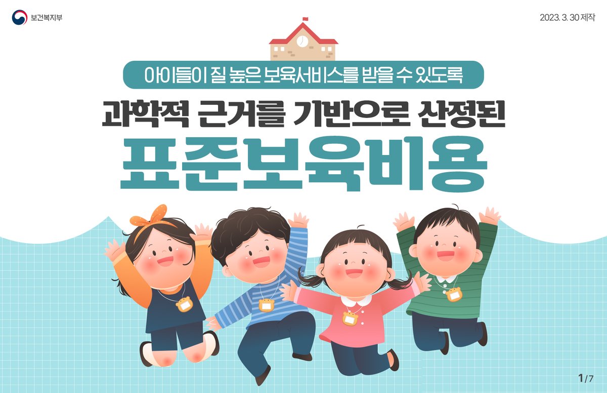 mohwpr's tweet image. 📢 어린이집에서 아이들에게 적절한 보육서비스를 제공하기 위해 필요한 표준보육비용

✔ 어떻게 산출했을까?
✔ 장애아동의 표준보육비용은?
✔ 2019년 대비 얼마나 올랐을까?
✔ 앞으로는 해마다 보정방안 마련?

자세히 알아보기📲bit.ly/3G2I5Dz

#표준보육비용