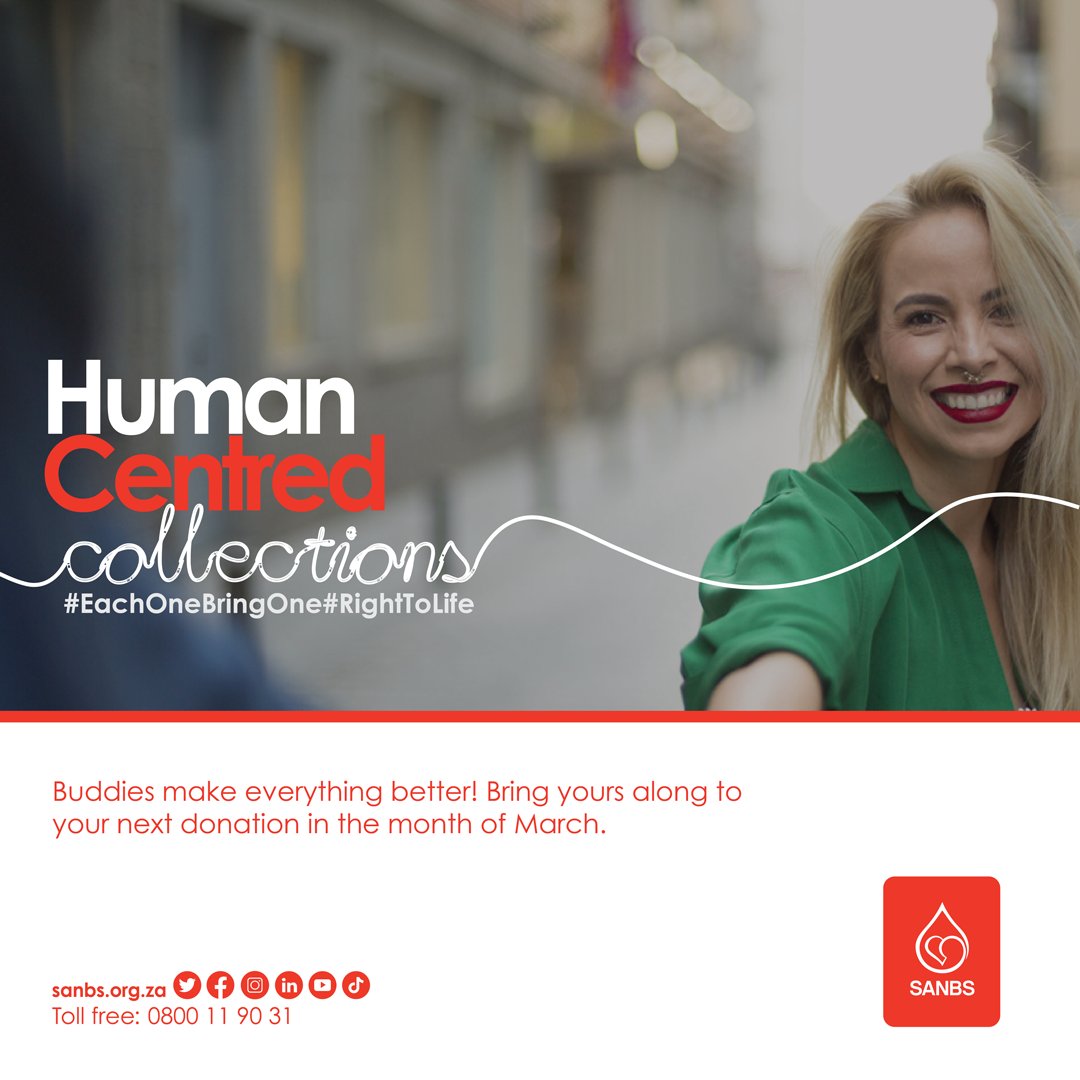 theSANBS's tweet image. Let’s band together with our families, friends, and neighbours to provide much needed blood for our nation, leaving no one behind. #EachOneBringOne