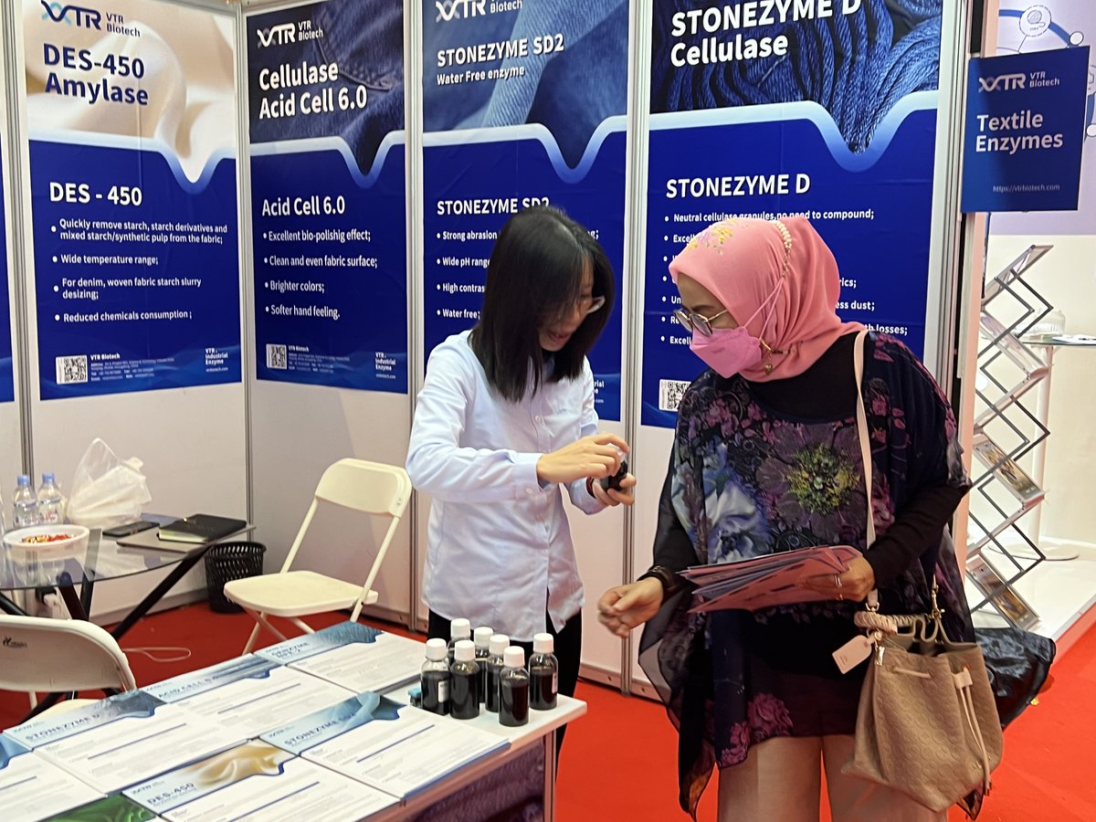 VTRBiotech's tweet image. Another exciting day at #INDOINTERTEX 2023! Don’t miss the opportunity to meet with the #VTRBiotech team to discuss your needs in textile production and the current market trend. Come to see us at Hall C3, Booth J21! #IndoIntertex #Texcoms #Textileindustry #Fabric #Innovation