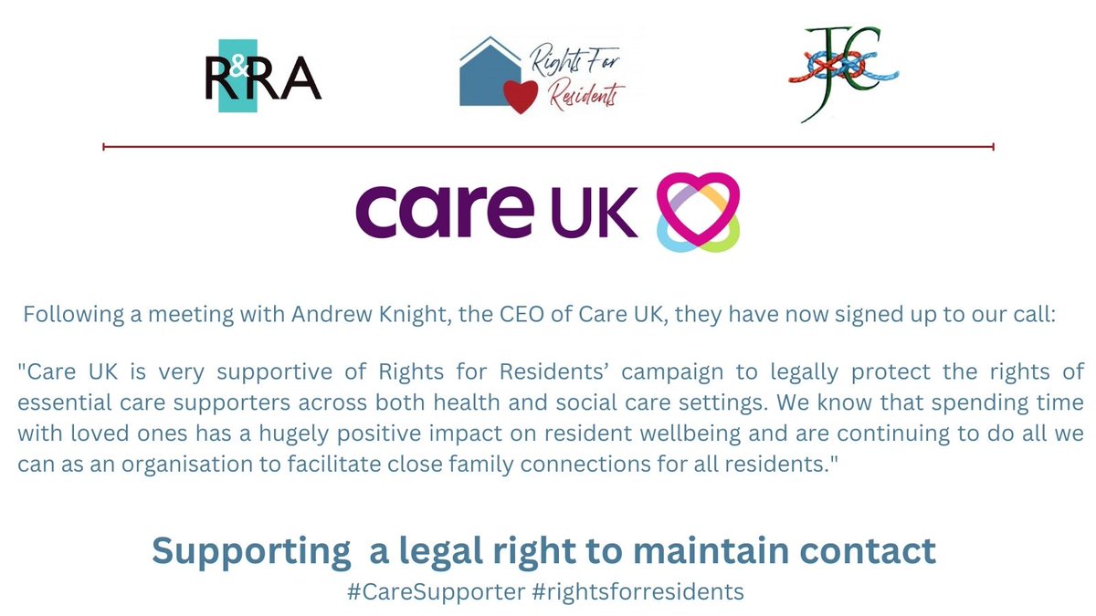 We are delighted to announce that @careuk have now signed up to support #GloriasLaw - thank you! #rightsforresidents
