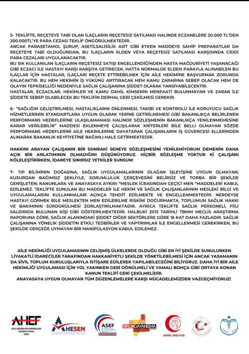 Anayasaya, Hukuka, Akla, Mantığa, Bilime, Vicdana ve Hekimlik mesleğini icraya aykırı düzenleme derhal geri çekilmelidir. Kamuoyuna saygı ile duyurulur. #HekimlikTorbayaSığmaz