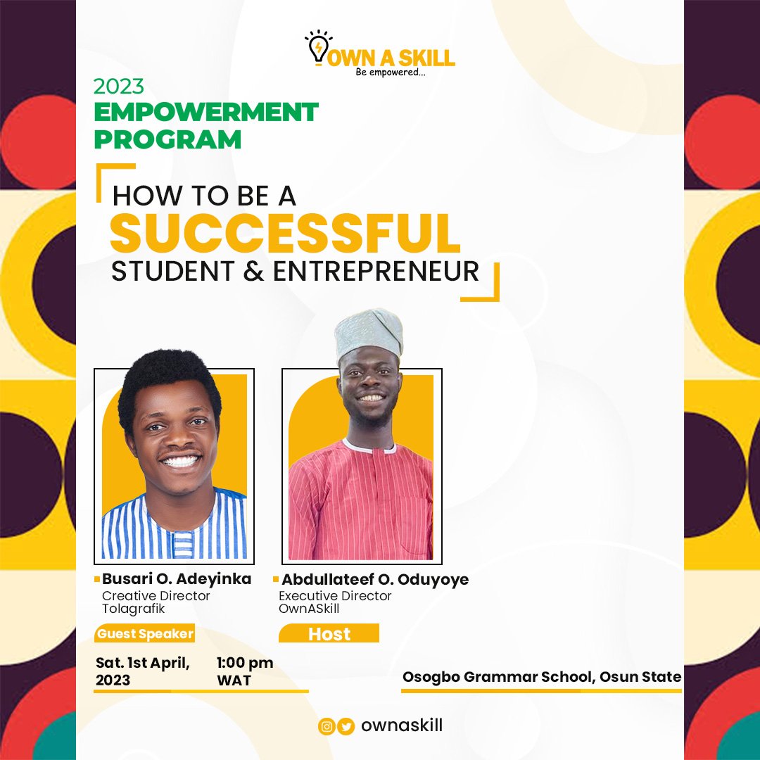 OwnAskill's tweet photo. It has been an amazing time training the students of Osogbo Grammar School &amp; here we're rounding off the program. In as much Western education plays a vital role in our lives we must not neglect the entrepreneurship part . https://t.co/ITKR92BwrK