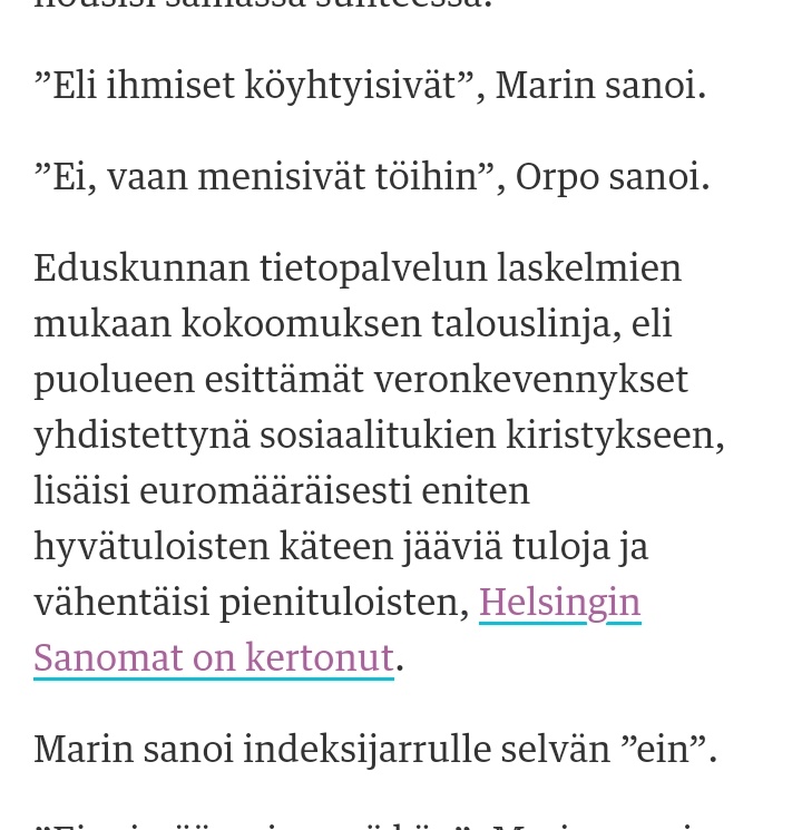 tuulimukka2's tweet image. Olen loukkaantunut siitä että pienituloisille valehdellaan ja heitä puolustavia kansan valitsemia  edustajia käsketään nöyrtymään. Odotan että Petteri Orpo pyytää anteeksi ja poistaa leikkaukset kokoomuksen ohjelmasta tai puhuu totta. #mtvvaalit #vaalit23 kauppalehti.fi/uutiset/sanna-…