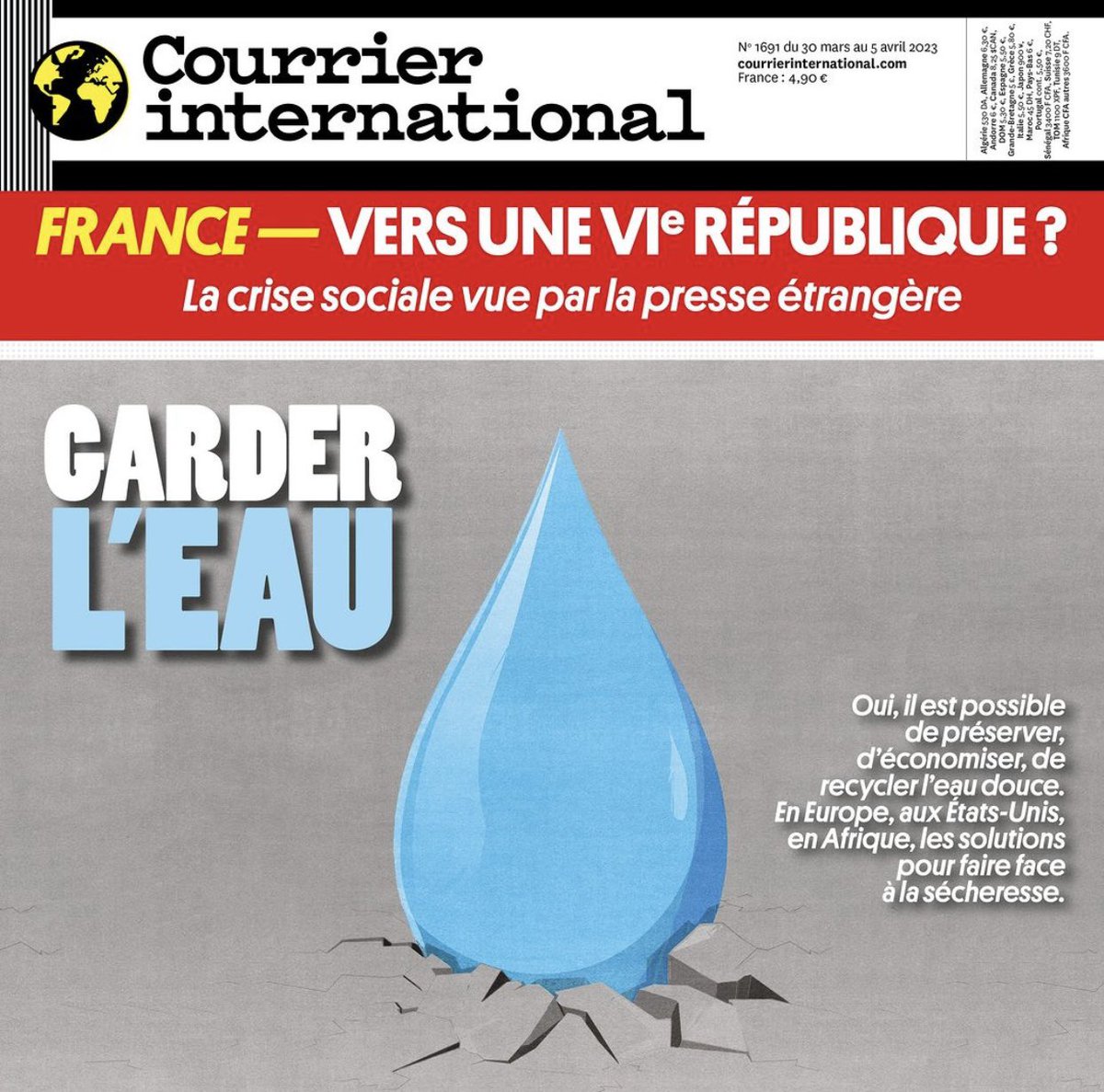 Keep water.

Yes, it is possible to preserve, save and recycle fresh water.
In Europe, United States, Africa, the solutions to cope with the drought.

For <a href="/courrierinter/">Courrier inter</a> 
AD Kervella Lidwine