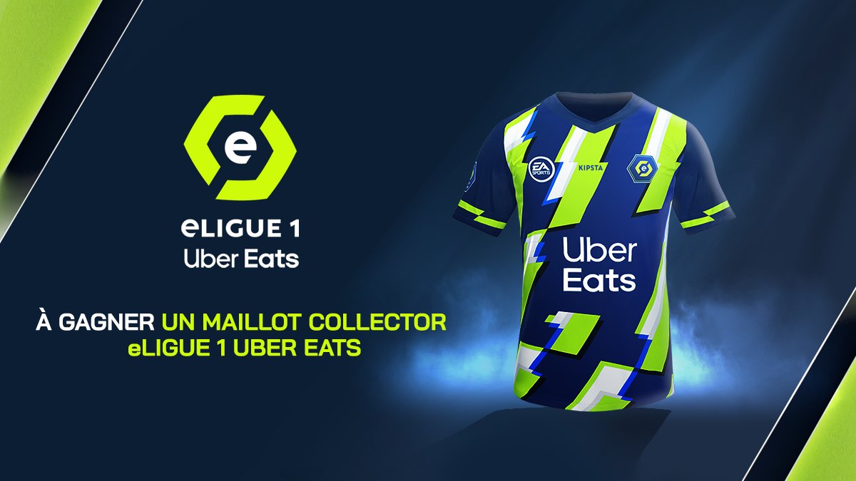 On vous offre l’un des 100 maillots collector de l’#eLigue1UberEats 🔥 Pour tenter de le gagner : ✔️ RT ce tweet ✔️ Follow @EA_FIFA_France & @eLigue1UberEats ✔️ Indique en commentaire le club que tu supportes