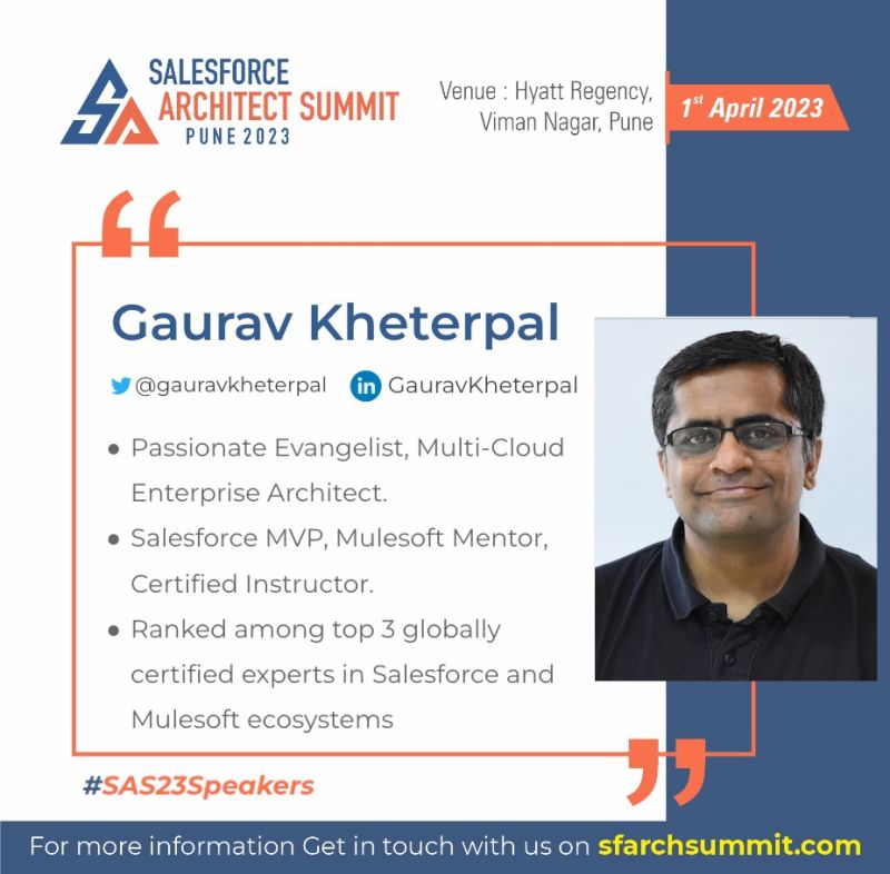 gauravkheterpal's tweet image. Looking forward to speaking at the @SFArchSummit on 1st April in Pune- thanks to the organisers &amp;amp; looking forward to meeting the community. I&apos;ll talk about Well-Architected &amp;amp; Solution Architecture.

Grateful to be sharing the stage with some of the best Architect minds!

#SAS23