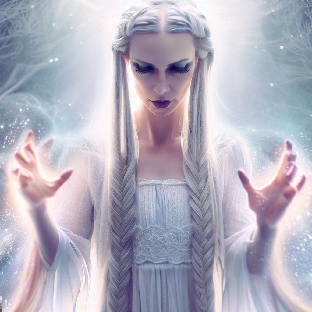 ChristianG1984_'s tweet photo. #bingimagecreator 
Prompt:
A real photo of a picture-perfect mystical woman, who is a mixture of elf, fairy and angel. She has long straight hair with braids. She is in a mystical magical environment. She is in the process of summoning a powerful being, ... https://t.co/gUu3DyTlka