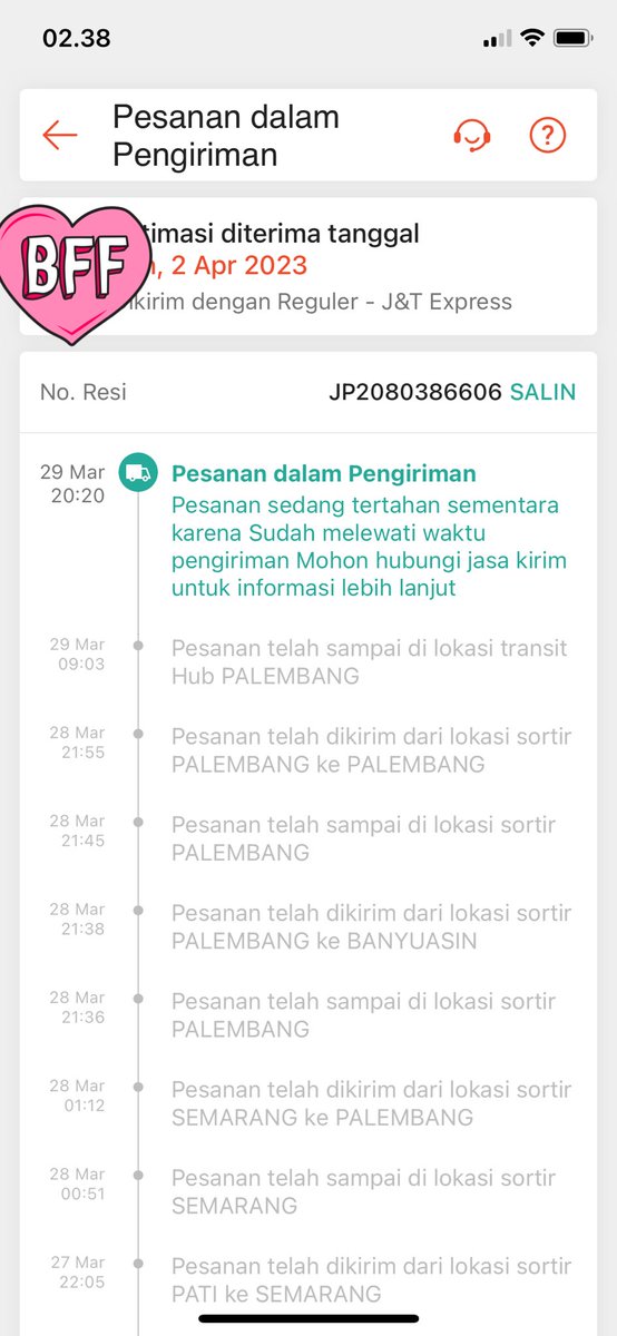 SuniNovita's tweet photo. @jntexpressid Halo Min boleh bantu cek mksdnya gimana ya, resi JP2080386606. Terimakasih. https://t.co/fntNg19YoK