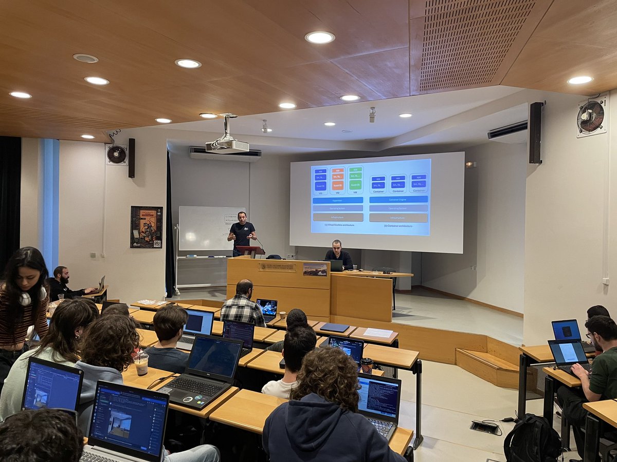 Anastassios Nanos (@anan0s) on Twitter photo #Unikraft #hackathon starting now in Athens <a href="/NTUA/">National Technical University of Athens</a> <a href="/razvandeax/">Răzvan Deaconescu</a> and Stefan Jumarea talking about containers & VMs! #Unikraft #hackathon starting now in Athens <a href="/NTUA/">National Technical University of Athens</a> <a href="/razvandeax/">Răzvan Deaconescu</a> and Stefan Jumarea talking about containers & VMs!