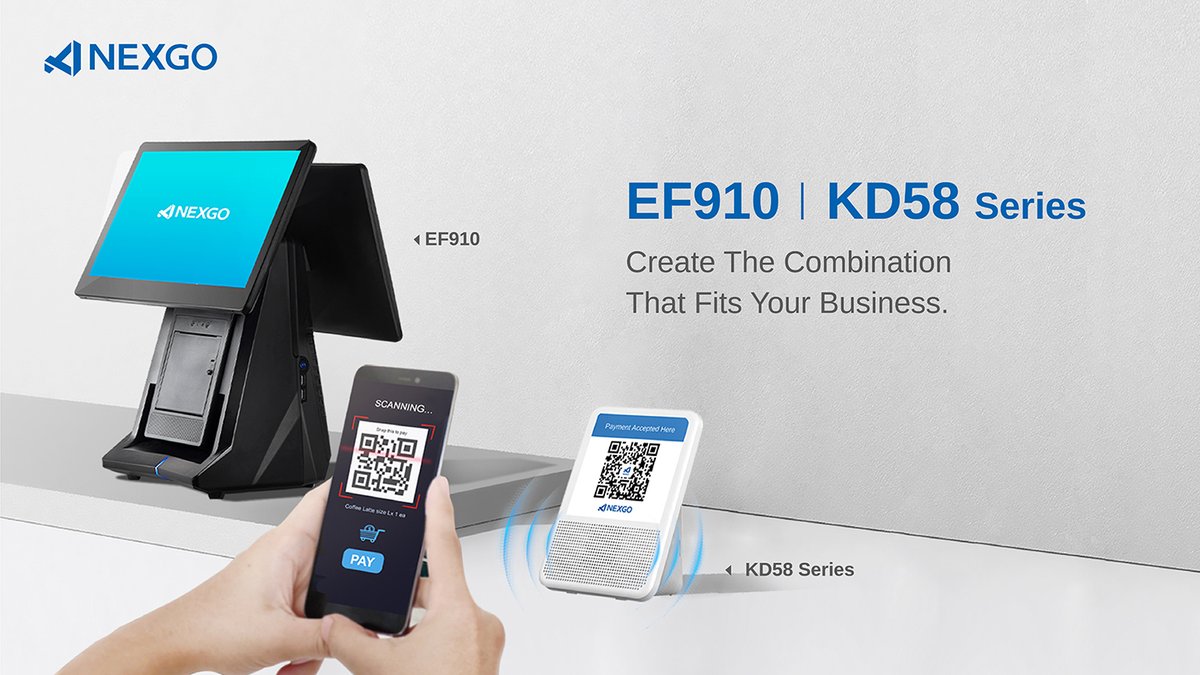 NEXGO_Official's tweet photo. Click the link below to create more combination that fits your business:

https://t.co/VFF6AejCUE

#EF910 #KD58 #payment #posterminal #fintech #ECR #cloudspeaker #broadcast #qrcode #scan https://t.co/slONLHblMv