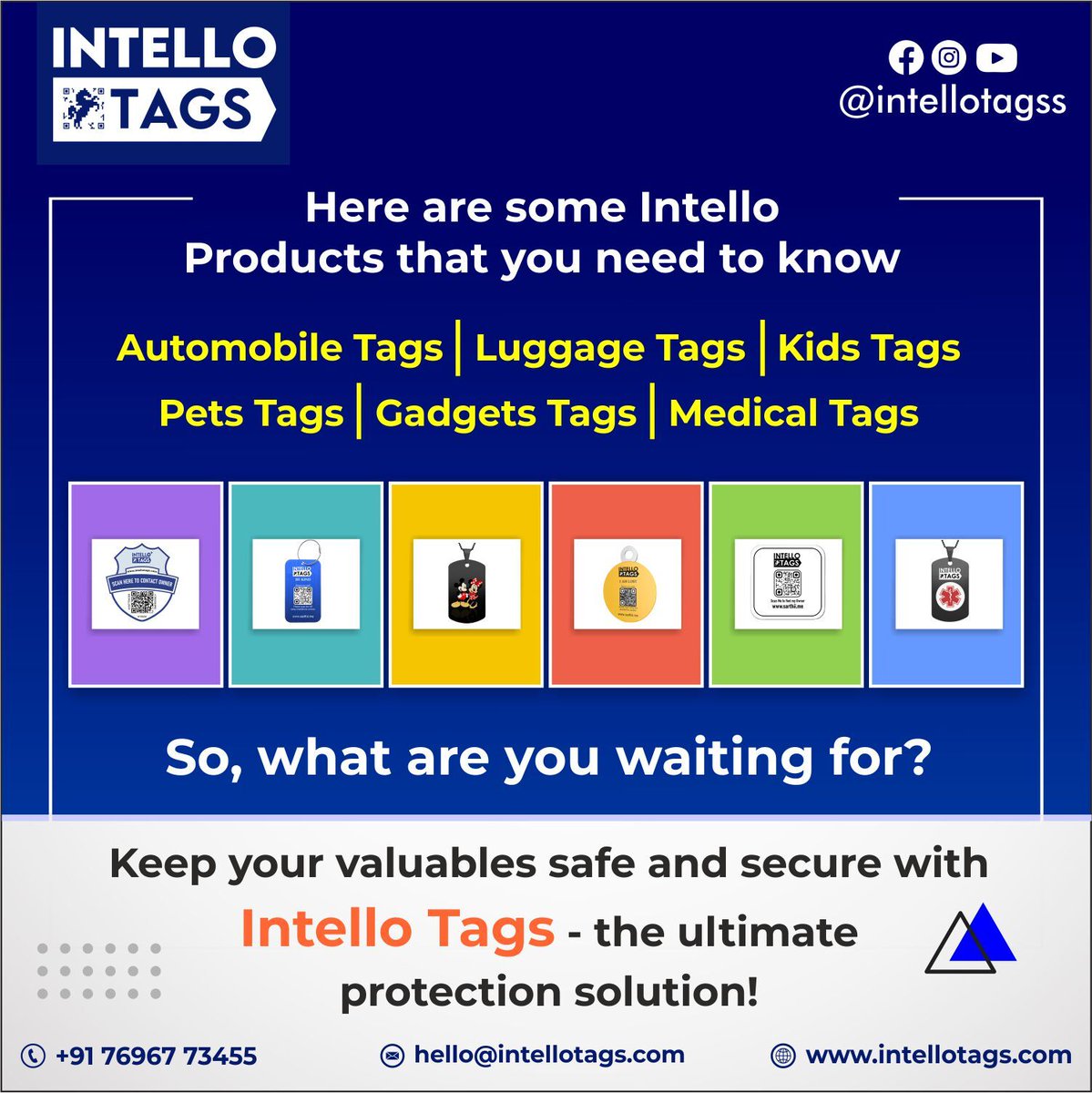 IntelloTagss's tweet photo. 👉Protect your most important belongings with Intello Tags
From luggage to pets, we've got you covered.
#automobile #luggage #kids #pets #pettags #gadgets #gadgettags #medical #medicaltags #safety #smartsolutions  #QRCode #lostandfound #intello #sarthii #intellotagss #intellotags https://t.co/vxT5D5odQs