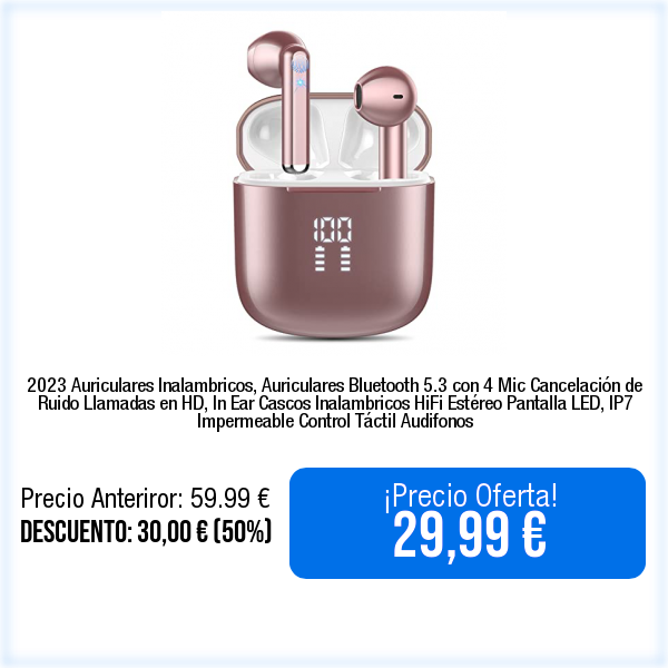 WebPromociones's tweet photo. 🛒📦⬇️Ver en Amazon⬇️📦🛒
https://t.co/9xjxo4yBJ9
2023 Auriculares Inalambricos, Auriculares Bluetooth 5.3 con 4 Mic Cancelación de Ruido Llamadas en HD, In Ear Cascos Inalambricos HiFi Estéreo Pantalla LED, IP7 Impermeable Control Táctil Audifonos https://t.co/kijoDvbCcI