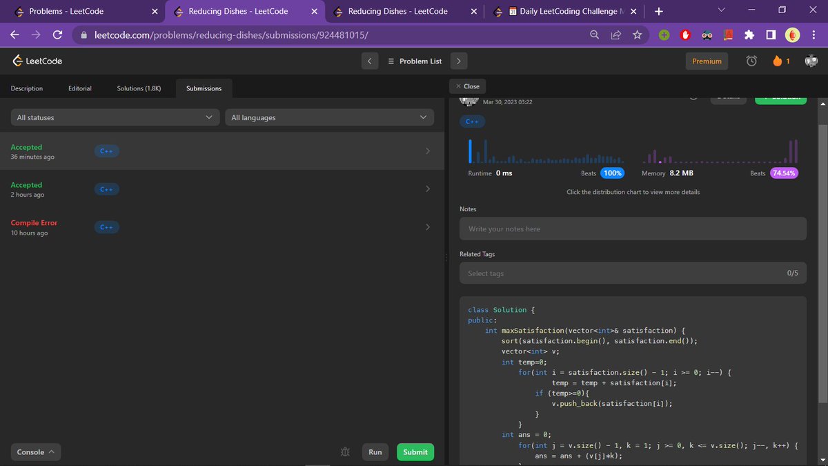 That proud feeling when you finally solve your first #Leetcode 'HARD' problem.😌
Also #MyFirstTweet 😃

#DSA #learnwithLC