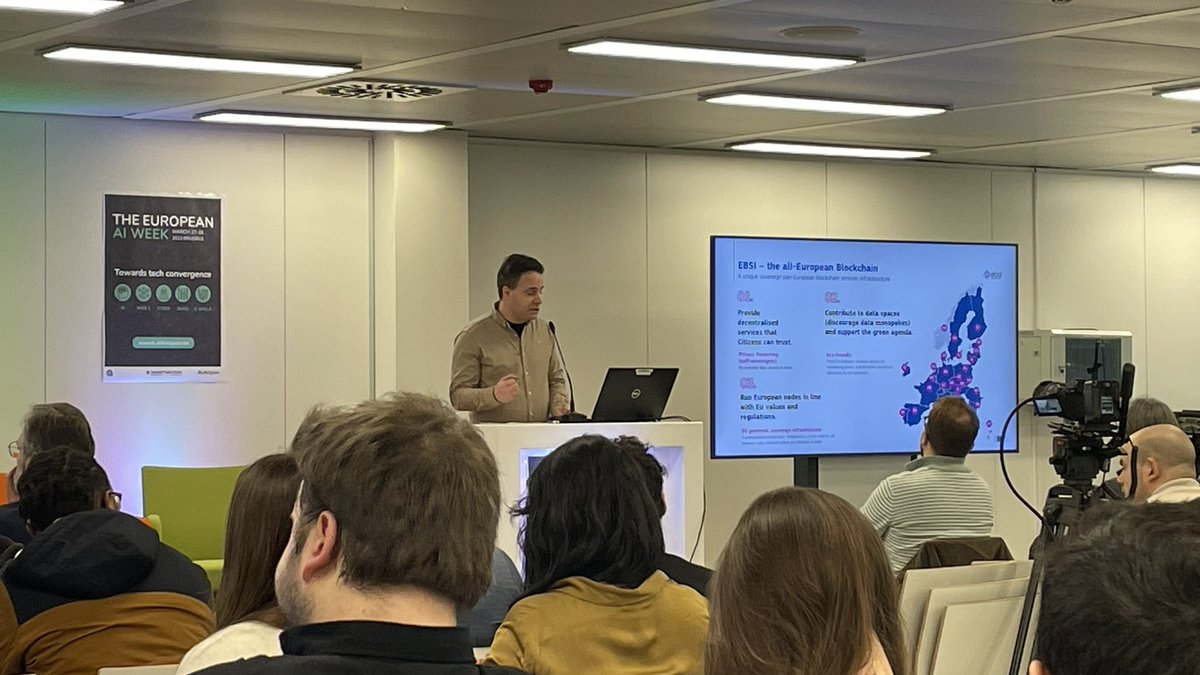 JackHamande's tweet photo. “There is so much energy around #blockchain in Europe! “ said Daniel Du Seuil during #blockchain4Belgium during #euaiweek23 @fodspfbosa @ITU #smartnation https://t.co/OobqnscaSc
