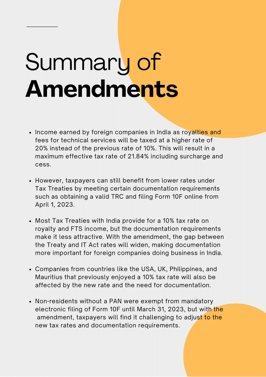 im_saraf's tweet photo. The amendments under the Finance Bill 2023 incorporated as a part of Indian tax law has increased the tax rate from 10% to 20% on remittances from India.We have attached an article that provides  detailed analysis. #foreigncompanies #taxtreaties #India #Form10F #DTAA #financebill https://t.co/uFvzszHwZN