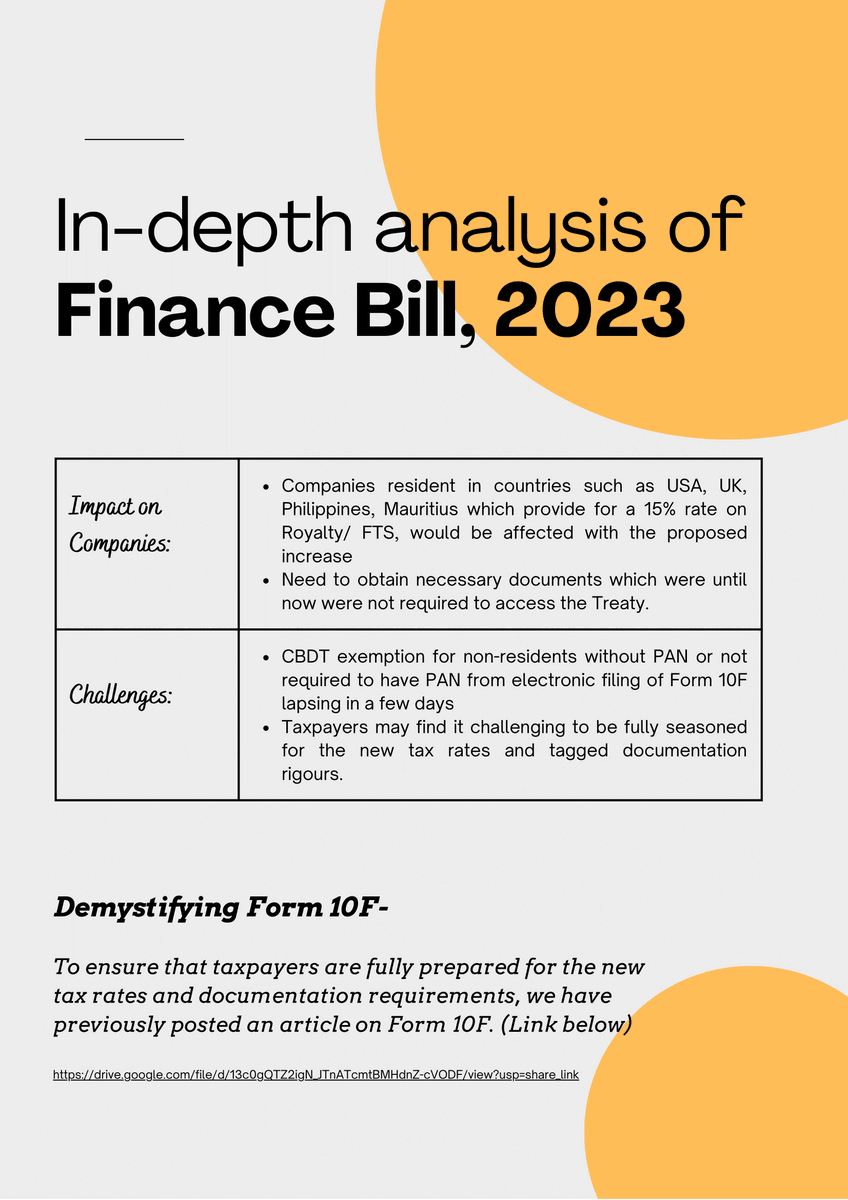 The amendments under the Finance Bill 2023 incorporated as a part of Indian tax law has increased the tax rate from 10% to 20% on remittances from India.We have attached an article that provides  detailed analysis. #foreigncompanies #taxtreaties #India #Form10F #DTAA #financebill