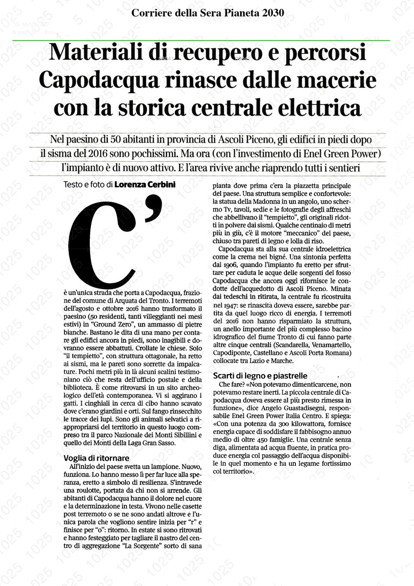 EnelGroupIT's tweet photo. Torna attiva la nostra centrale idroelettrica di Capodacqua, danneggiata dal sisma del 2016 e ristrutturata in ottica circolare. Una conferma dell'impegno #EnelperlItalia verso #comunità, #territori e #rinnovabili per l'#indipendenza energetica. Leggi #Pianeta2030 👇 @starax https://t.co/4eoUTyZ86G