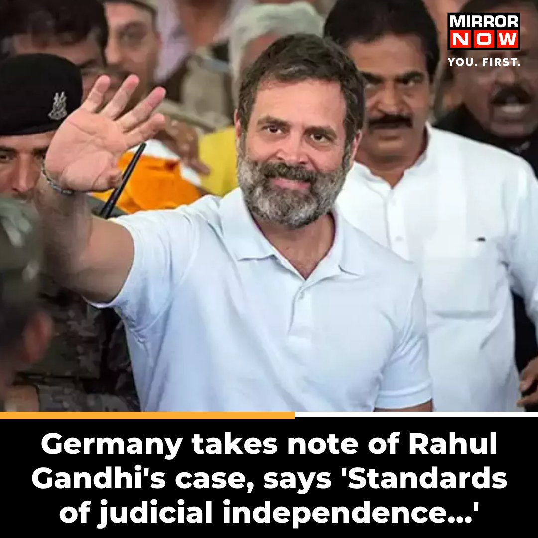 MirrorNow's tweet photo. #Germany reacted to the conviction of #RahulGandhi in a defamation case & his subsequent disqualification as #LoSabha MP.
They said that “standards of judicial independence & fundamental democratic principles” should apply in this case.
@RahulGandhi https://t.co/4UMw0d0U41
