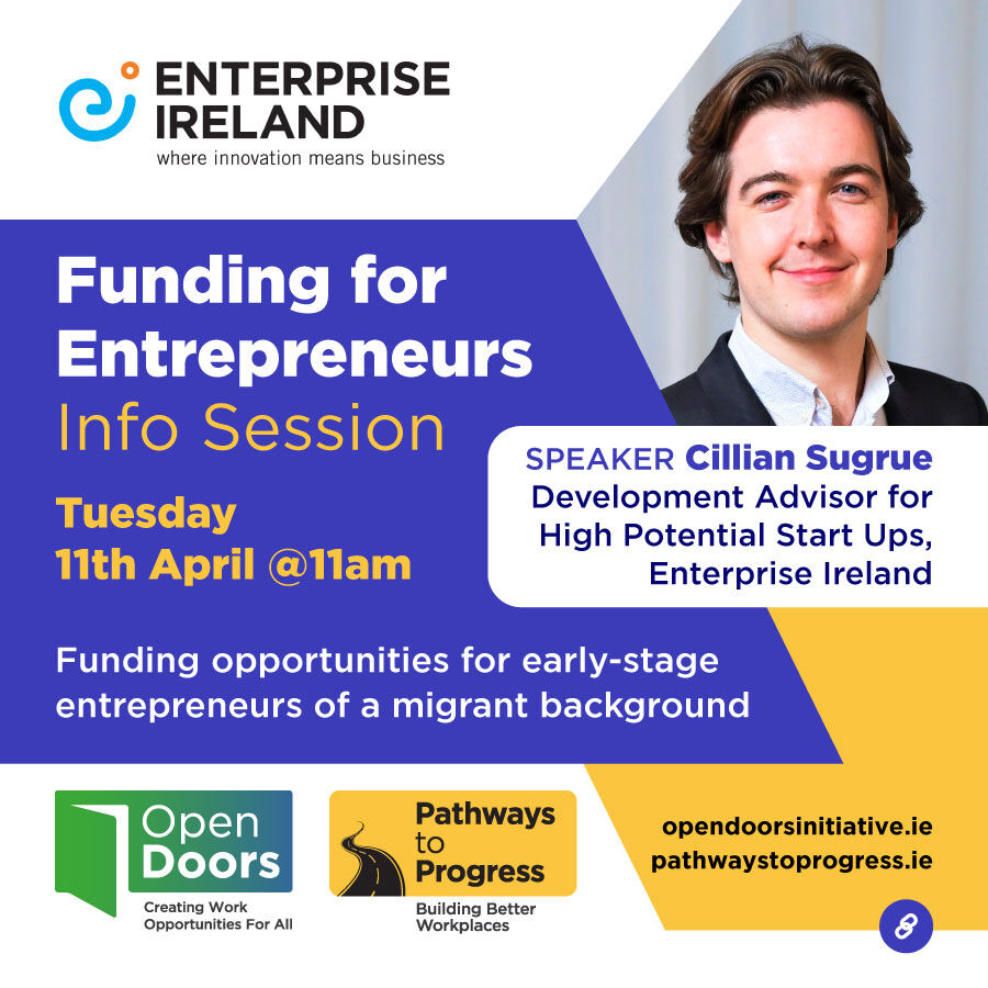 Attention all migrant entrepreneurs in Ireland! 🚀 The Open Doors Initiative and Enterprise Ireland are offering a free webinar on funding for entrepreneurs! Register now and let's make your entrepreneurial dreams a reality! 💰💡 us02web.zoom.us/webinar/regist…