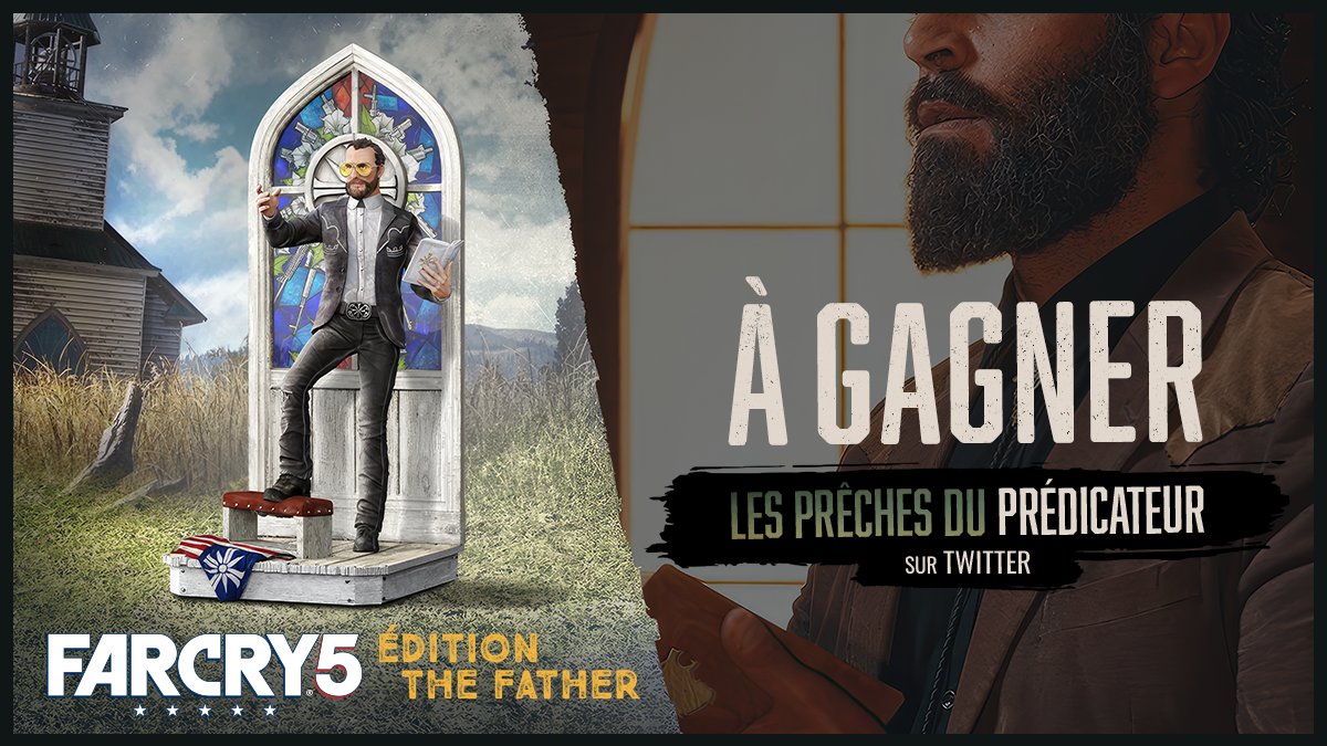 ChronikFiction's tweet image. À l'occasion de la sortie du Prédicateur 🐺 et des 5 ans de Far Cry 5, Chronik Fiction et @FarCryFR s'associent pour vous faire gagner l'Édition Collector THE FATHER !⛪️

👉 Pour participer au jeu, RDV sur ce compte Twitter à 17h !

#Prédicateur #Ubisoft #FarCry5Anniversary