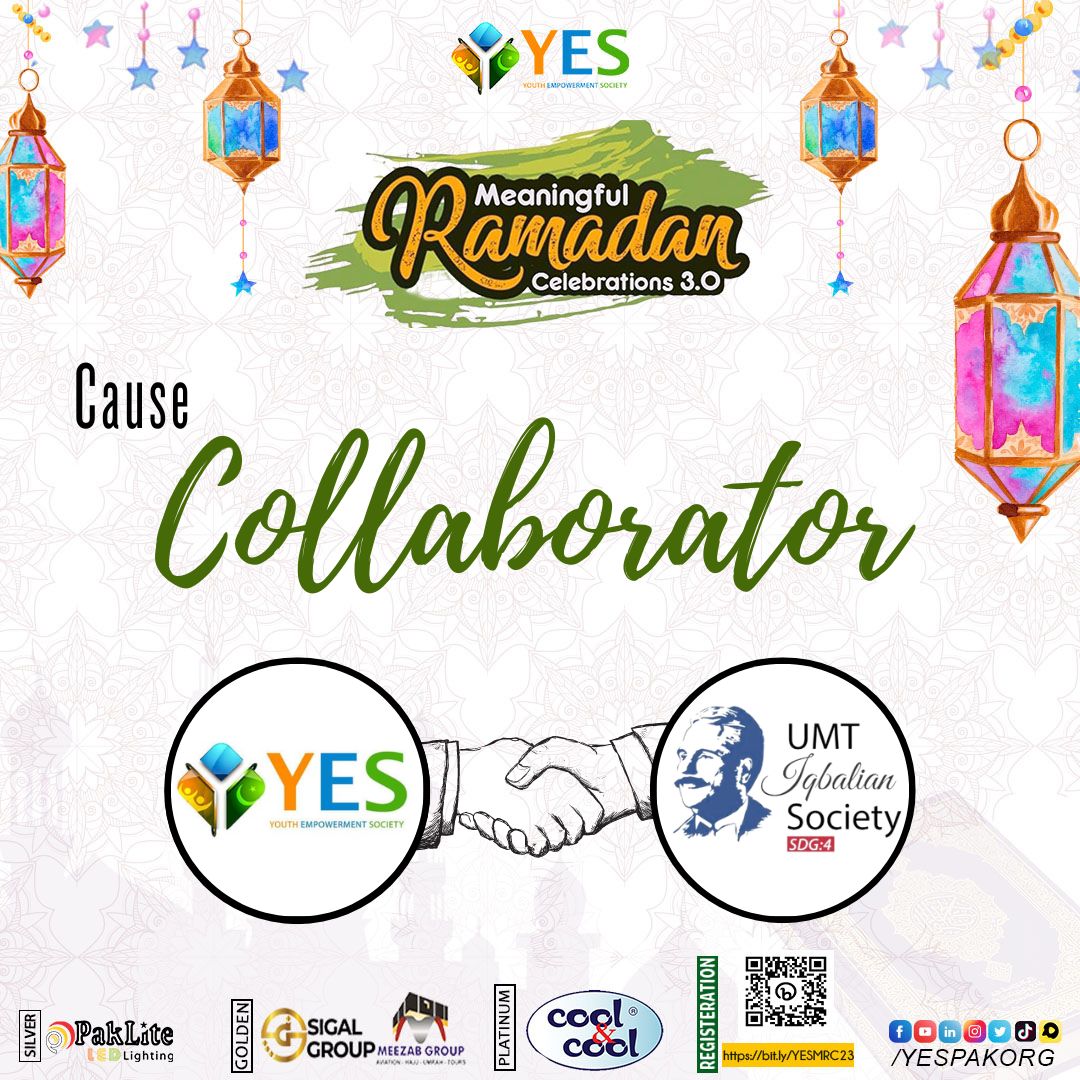 yespakorg's tweet image. Youth Empowerment Society in collaboration with UMT Iqbalian Society by the Office of Participant Affairs presents Ramadan Campaign titled “MEANINGFUL RAMADAN CELEBRATION 2023&quot;.

#MRC #meaningfulramadan #collaborator