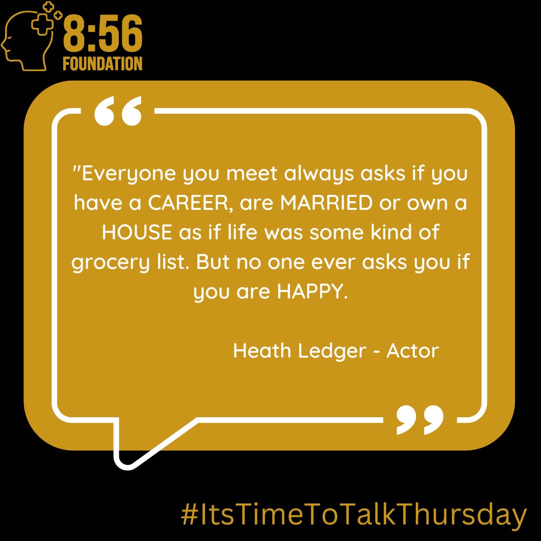 856Foundation's tweet photo. #ItsTimeToTalkThursday
This week its sadly departed Actor Heath Ledger.
We often get preoccupied with talking about material things and often overlook the simple question of asking if someone is happy...
Just asking if someone is OK, really OK might be the difference https://t.co/5cRkQcmFUD