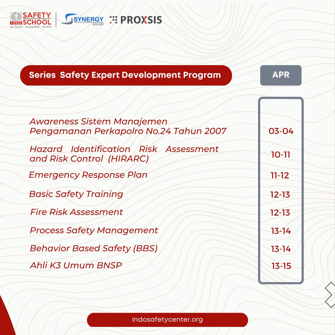 ISCSAFETYCENTER's tweet photo. Wajib Save!! 📅Agenda Pelatihan Sertifikasi BNSP dan Non-BNSP bidang Safety Bulan April dan Free Voucher Belanja Rp3.000.00 ‼️

Ikuti trainingnya sekarang juga dengan klik https://t.co/YAAvyR6fve

#BNSP #sertifikasiBNSP #trainingBNSP #trainingQHSE #pelatihanQHSE #trainingsafety https://t.co/t53LNOX0eL