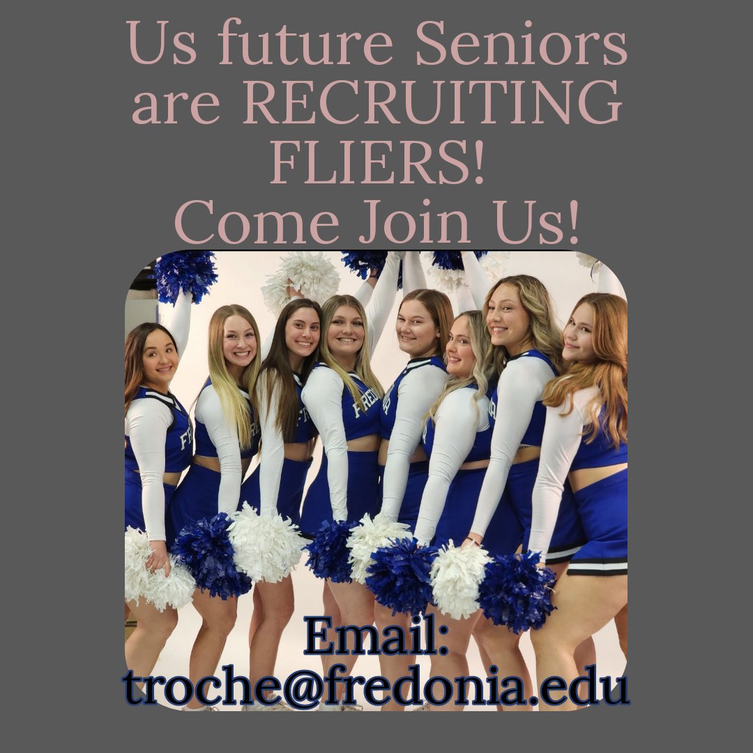 Fredonia State Cheer (@fredonia_cheer) on Twitter photo RECRUTING experienced FLIERS to join this fabulous group! Come fly with us! Email: troche@fredonia.edu RECRUTING experienced FLIERS to join this fabulous group! Come fly with us! Email: troche@fredonia.edu