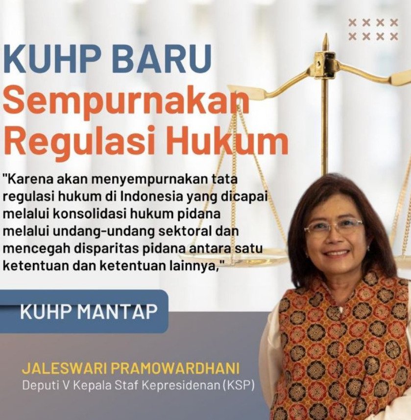 nttupdate12's tweet photo. KUHP baru menyempurnakan regulasi hukum di Indonesia dan mencegah disparitas pidana. 
#NTTDukungPengesahanKUHP
#KUHPUntukKemajuanIndonesia
#ReformasiHukumKUHP https://t.co/xpI8fFVrJy