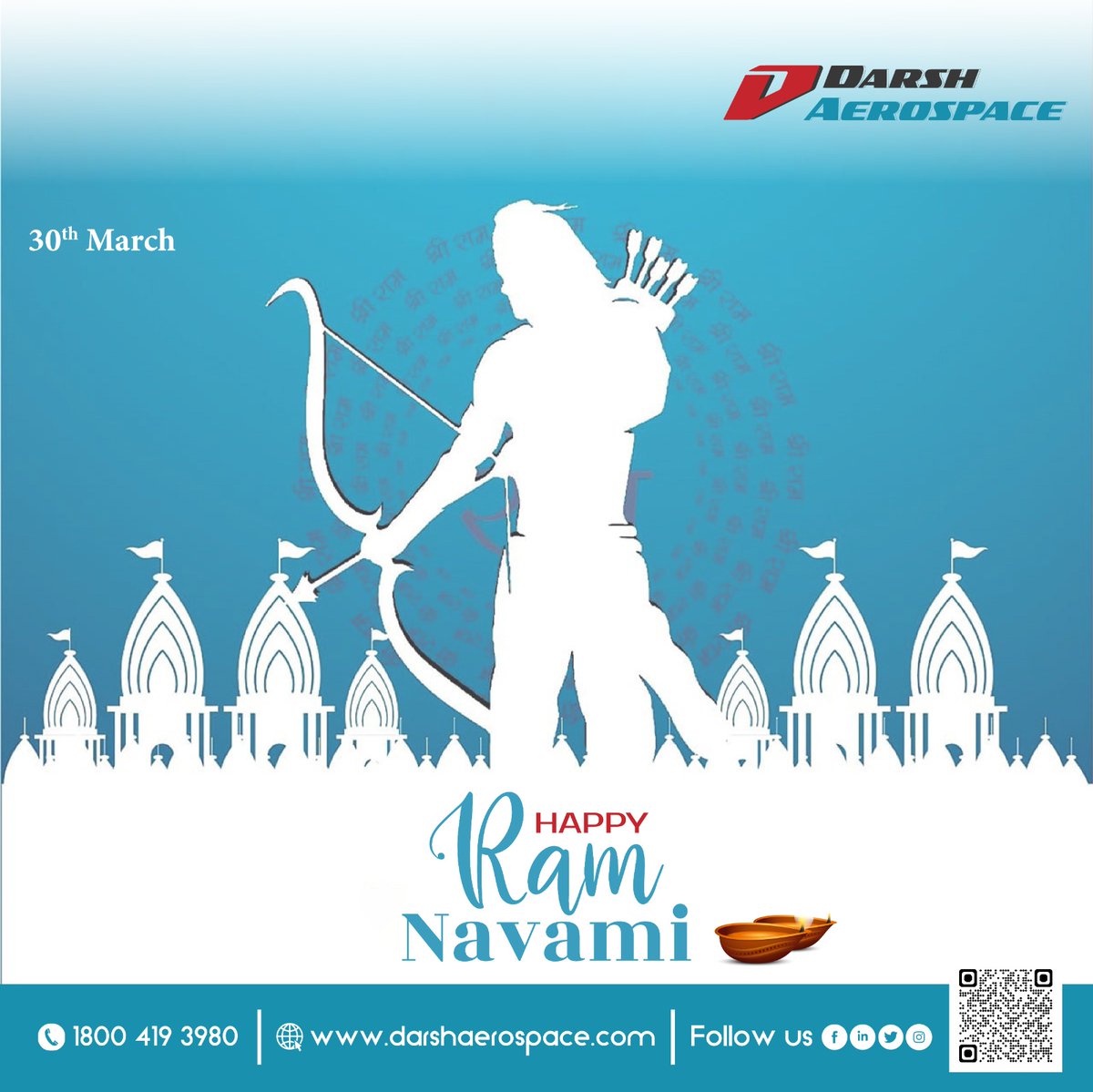 DarshAerospace's tweet photo. May the blessings of Lord Rama bring you peace, prosperity and happiness on this auspicious occasion of Ram Navami. Let's follow his path of righteousness and virtue, and spread love and harmony in our communities. #HappyRamNavami #RamNavami #RamNavmi #darshaerospace https://t.co/h624PQJXsJ
