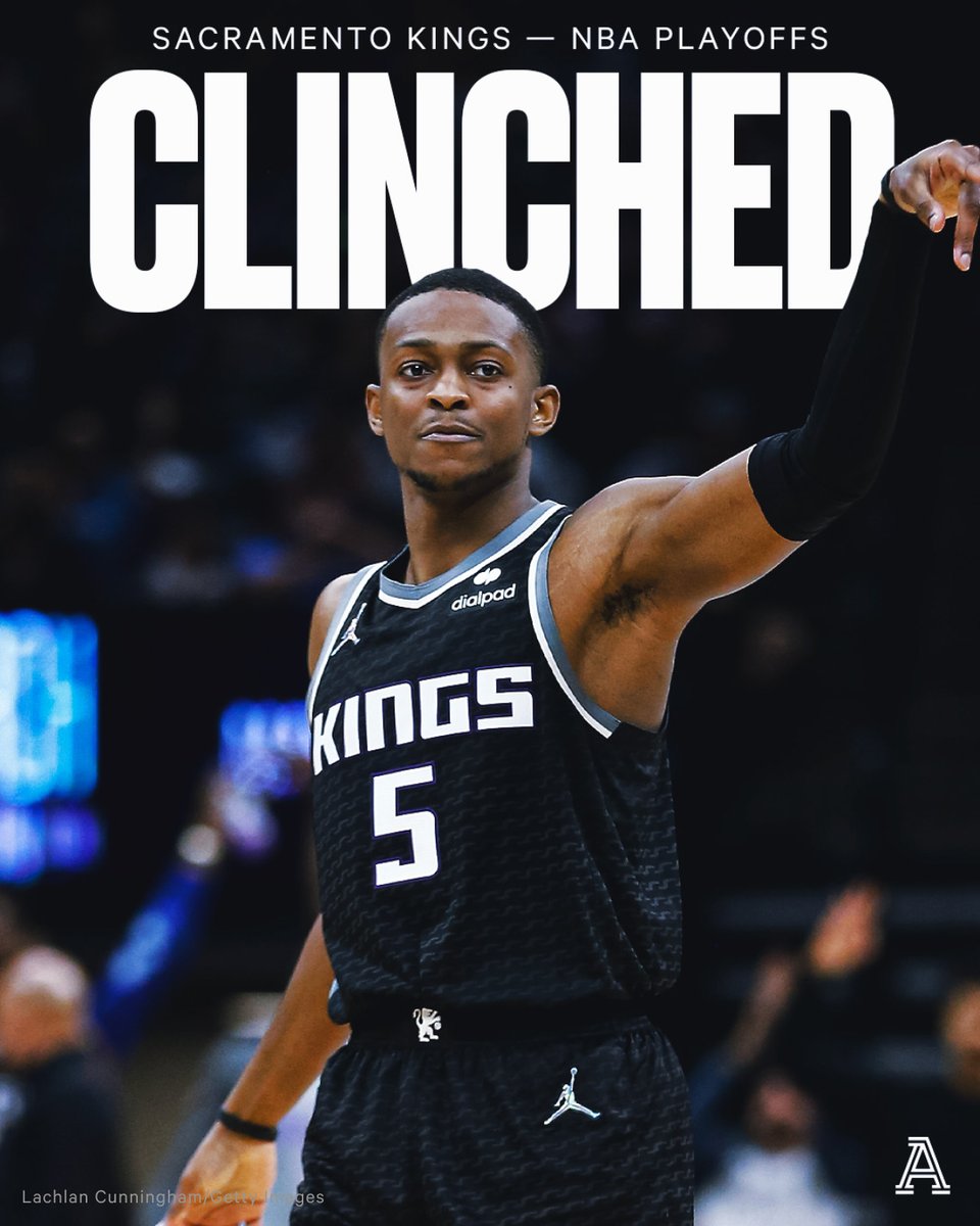TheAthletic's tweet photo. The longest playoff drought in NBA history is over 👏

With a win over the Trail Blazers, the Sacramento Kings have clinched a playoff berth for the first time since the 2005-06 season.

@SacramentoKings | #BeamTeam 🔦🟣 https://t.co/F909fY7bpW