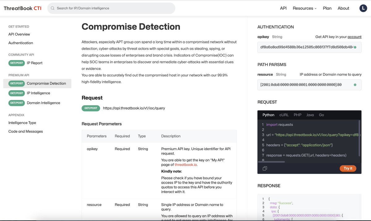 Our intelligence API is now out!
It is easy to get the API key under your account to explore. If you love it, please keep sharing, recommend it to your friends. 😉😉😉

Here is our documentation:
threatbook.io/api/ip-report

Any questions, just DM ME!

#threatintel #ThreatHunting