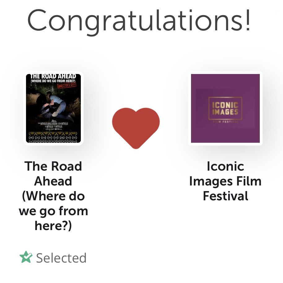 Martin Blais (@im_martin_blais) on Twitter photo Amazing news! Our short film "The Road Ahead (Where do we go from here?)" was just selected by Iconic Images Film Festival (<a href="/film_iconic/">Iconic Images Film Festival</a>) via FilmFreeway.com! Amazing news! Our short film "The Road Ahead (Where do we go from here?)" was just selected by Iconic Images Film Festival (<a href="/film_iconic/">Iconic Images Film Festival</a>) via FilmFreeway.com!