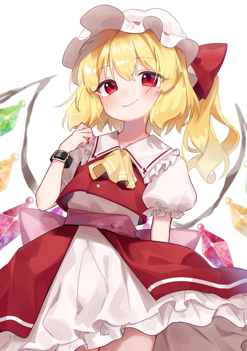 flandre scarlet 1girl solo hat mob cap wings blonde hair red eyes  illustration images