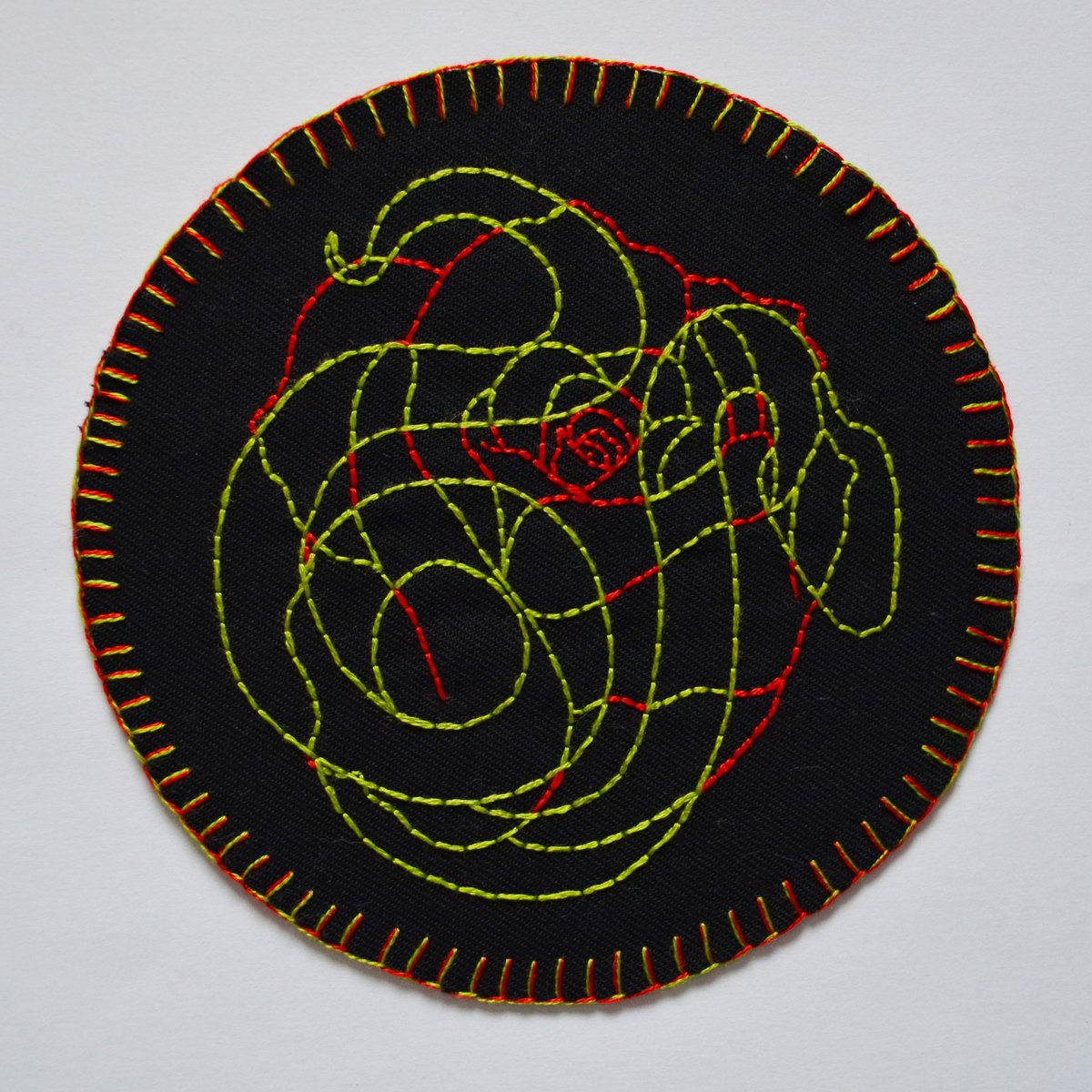 Snake &amp; rose patch for an old friend🐍🌹 #embroidery