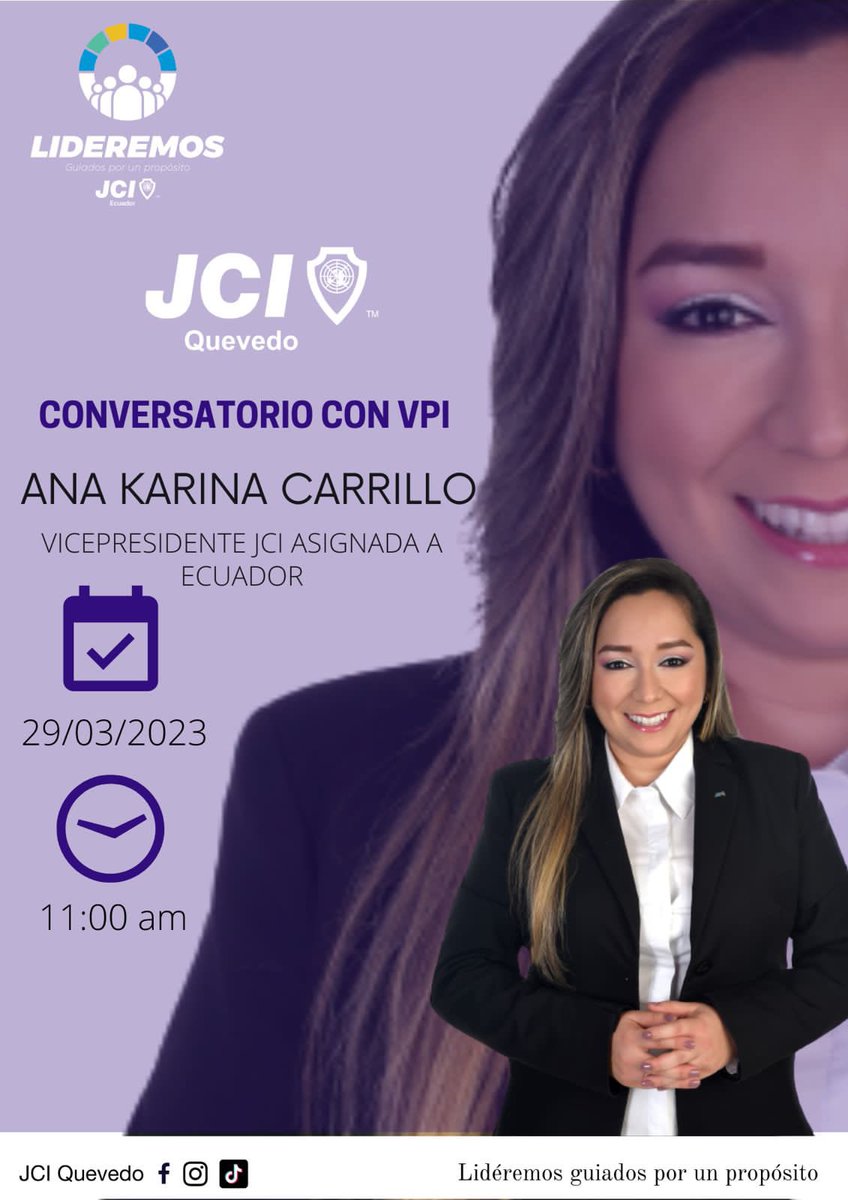 JCIQuevedo's tweet photo. Hoy recibimos la grata visita de nuestra querida VP asignada a @JCIEcuador Ana Karina Carrillo desde JCI Colombia 🫶🏻 compartimos un conversatorio muy motivador con la junta directiva local , el Vicepresidente Ejecutivo de JCI Ecuador Andrés Ramírez y nuestra PN2018 @gabbytaj https://t.co/1h0lxE5lob