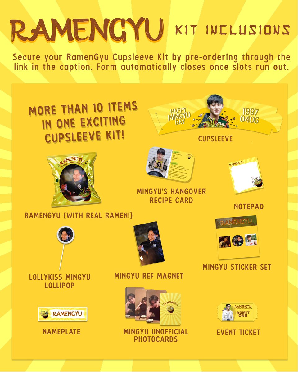 wonderwomainne's tweet photo. Calling all Mingyu’s aegideul~ Join us as we celebrate SVT’s go-to chef’s birthday!

RamenGyu: An online cupsleeve event for Seventeen’s Mingyu 🥳🍜

🛵 Delivery of RamenGyu CSE kits will start on Mingyu Day, April 6

Reserve your slot through this link:
https://t.co/NJnA601Fr8 https://t.co/c6PEF3ukzY