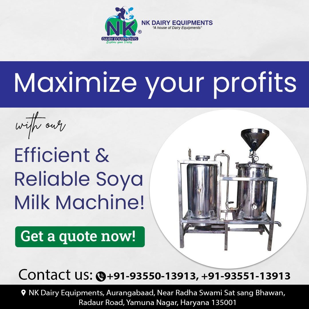 nkdairyequip's tweet photo. Maximize your profits with our efficient and reliable soya milk machine!
Get a quote now!
☎+91 93550-13913
#dairyindustry #maximize #profits #efficient #dairyplant #dairyequipment #nkdairyequipment #dairyfarm #milkmachine #yamunanagar #Haryana #India #nkdairyequipments https://t.co/3TCWpJ2EBQ