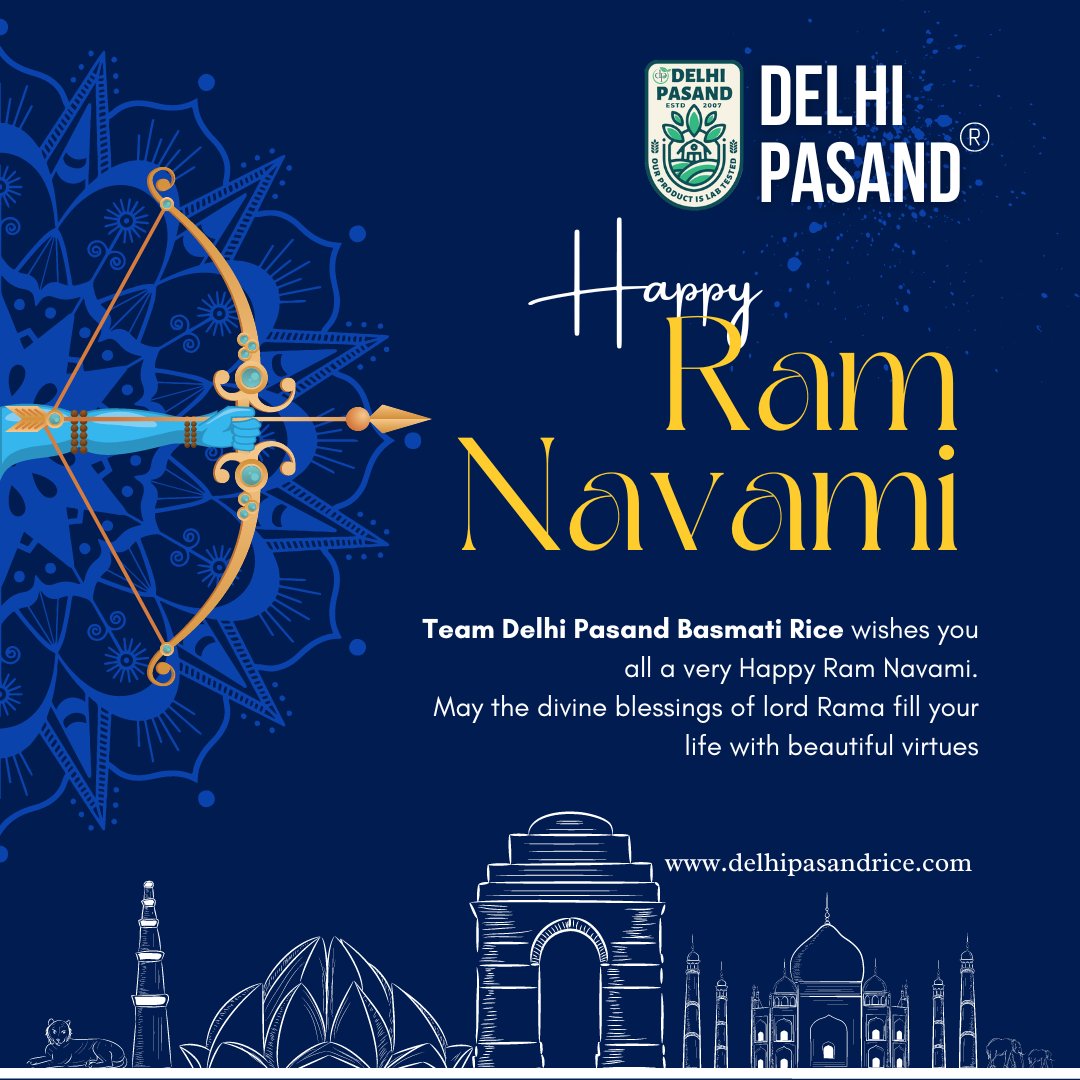 DelhiPasand's tweet photo. May Lord Rama bestows #happiness & #prosperity in our lives and brightens with his divine blessings.
Happy Ram Navami!
#delhipasand #delhipasandrice #basmatirice #india #healthyfood #twitter #favouriterecipe #ramnavmi #ramnavami https://t.co/Wuxx38APqy