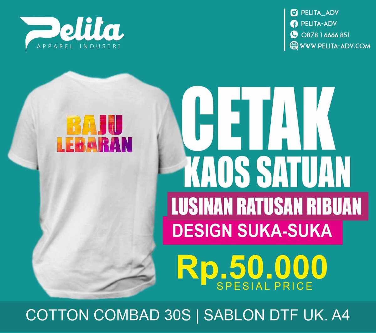 Cetak kaos satuan cuma 50rb ajah tanpa tapi.....

Yuk, hubungi kami sekarang juga!

#jersey #jerseyfutsal #jerseymurah #jerseybola #football #futsal #jerseyprinting #newjersey  #customjersey #footballjersey
#kaossatuan #dtf