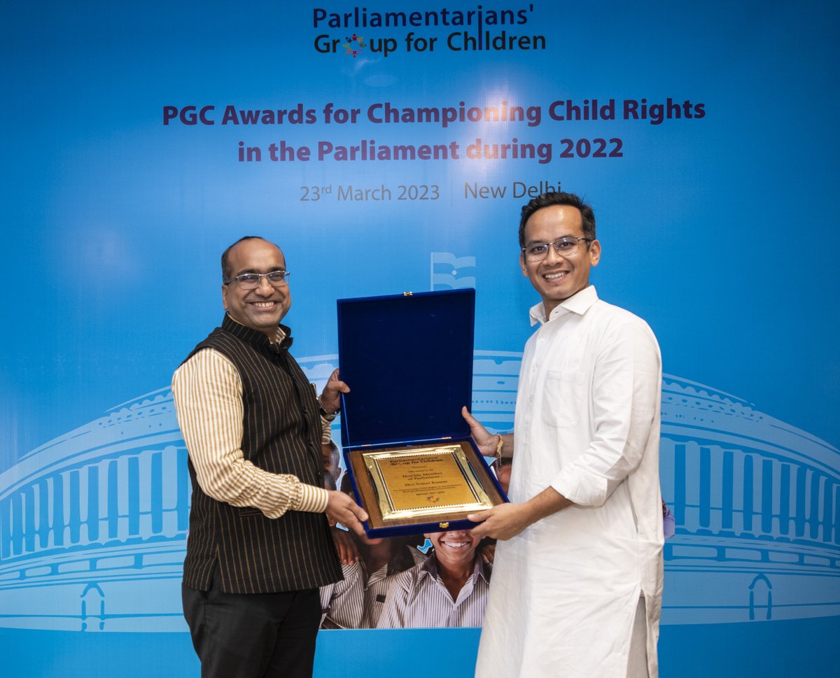 MPsforkids's tweet photo. Kudos to @SujeetKOfficial Ji for winning the PGC Award for Championing #ChildRights in Parliament during 2022. Your commitment to health, education, and child protection is inspiring. Your recent pledge to support sports for children is truly admirable.👏🏆 https://t.co/eHtW3yj53t