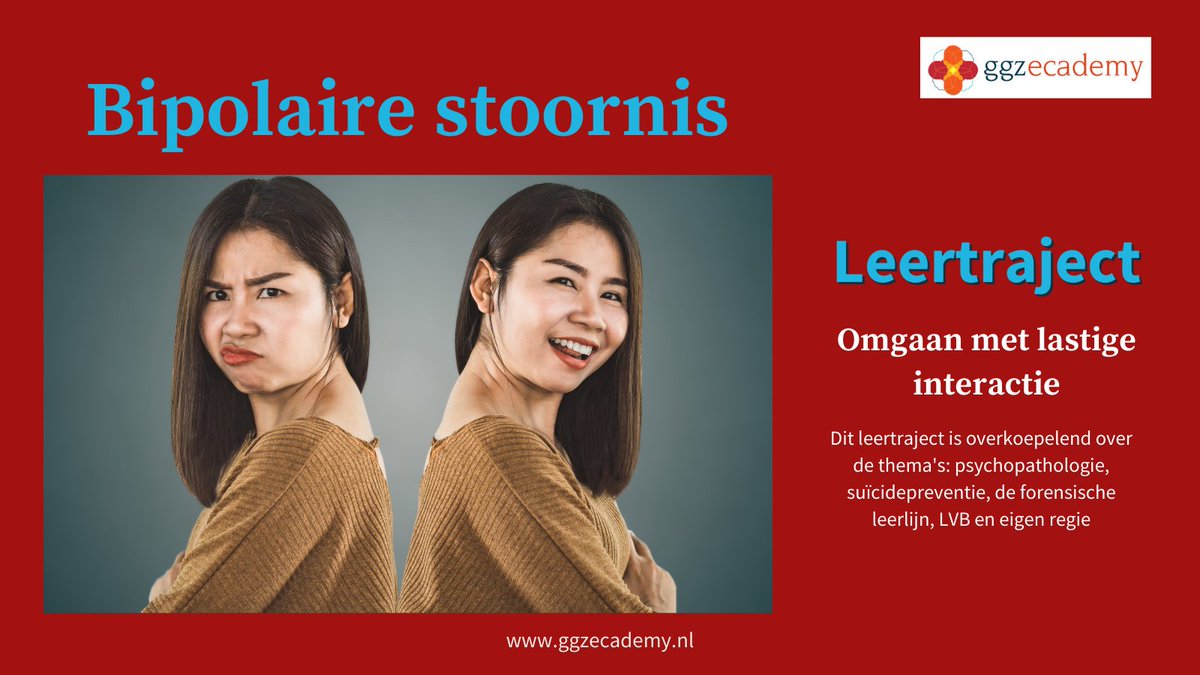 Elk jaar op 30 maart is het Wereld Bipolaire Dag.
Wereldwijd aandacht voor de bipolaire stoornis en het hierbij behorende stigma.
We hebben een leertraject dat jou als professional kan helpen. ➡️ ow.ly/wEkk50N2JcQ

#samenlerenindeggz #ggzecademy