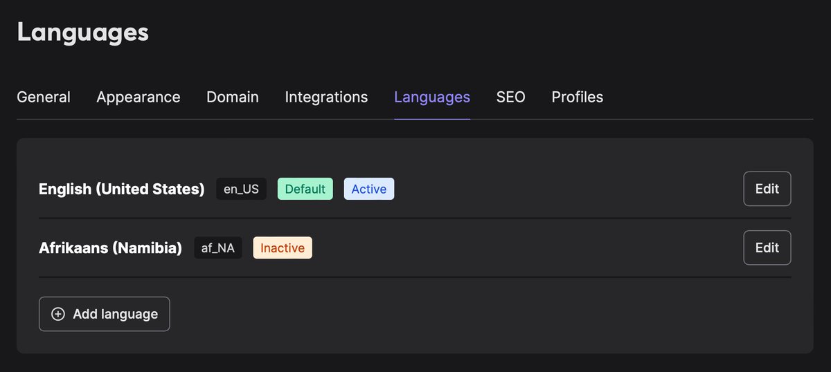 We will ship support for multilingual content in two steps. First, it will be possible to define a default language and change any wording in the frontend view. Launching in April. Step two will make it possible to  create more languages and multilingual content.