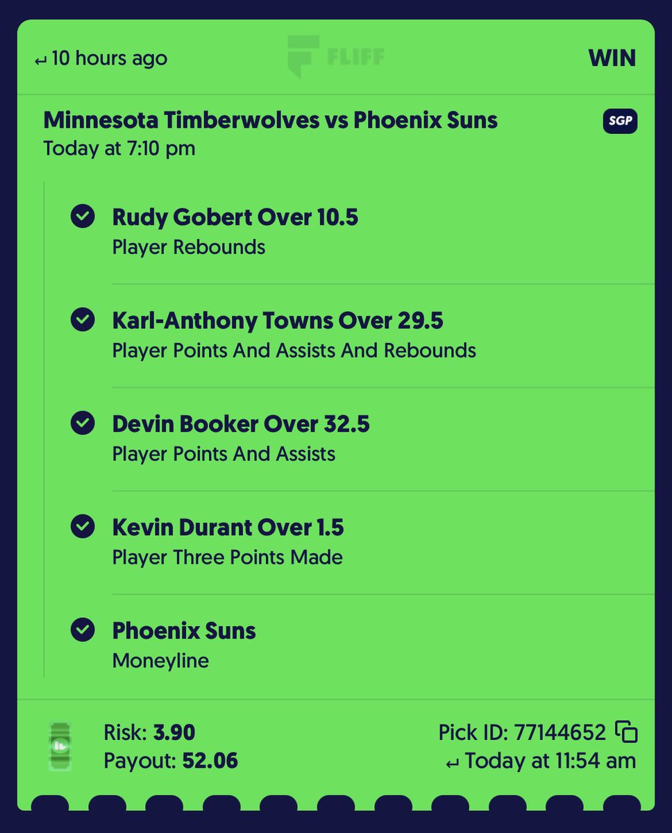VDAWGLocks's tweet photo. Fliff treating me better than PrizePicks ever could 😭 I haven’t even deposited any $ and in the first 2 days, I’m already up $52

FLIFF CODE IN MY BIO!!! (Linktree)

#PrizePicks #Fliff #fliffnba #prizepicksnba #gamblingtwitter #betting #dfs https://t.co/v13JS1UcdJ