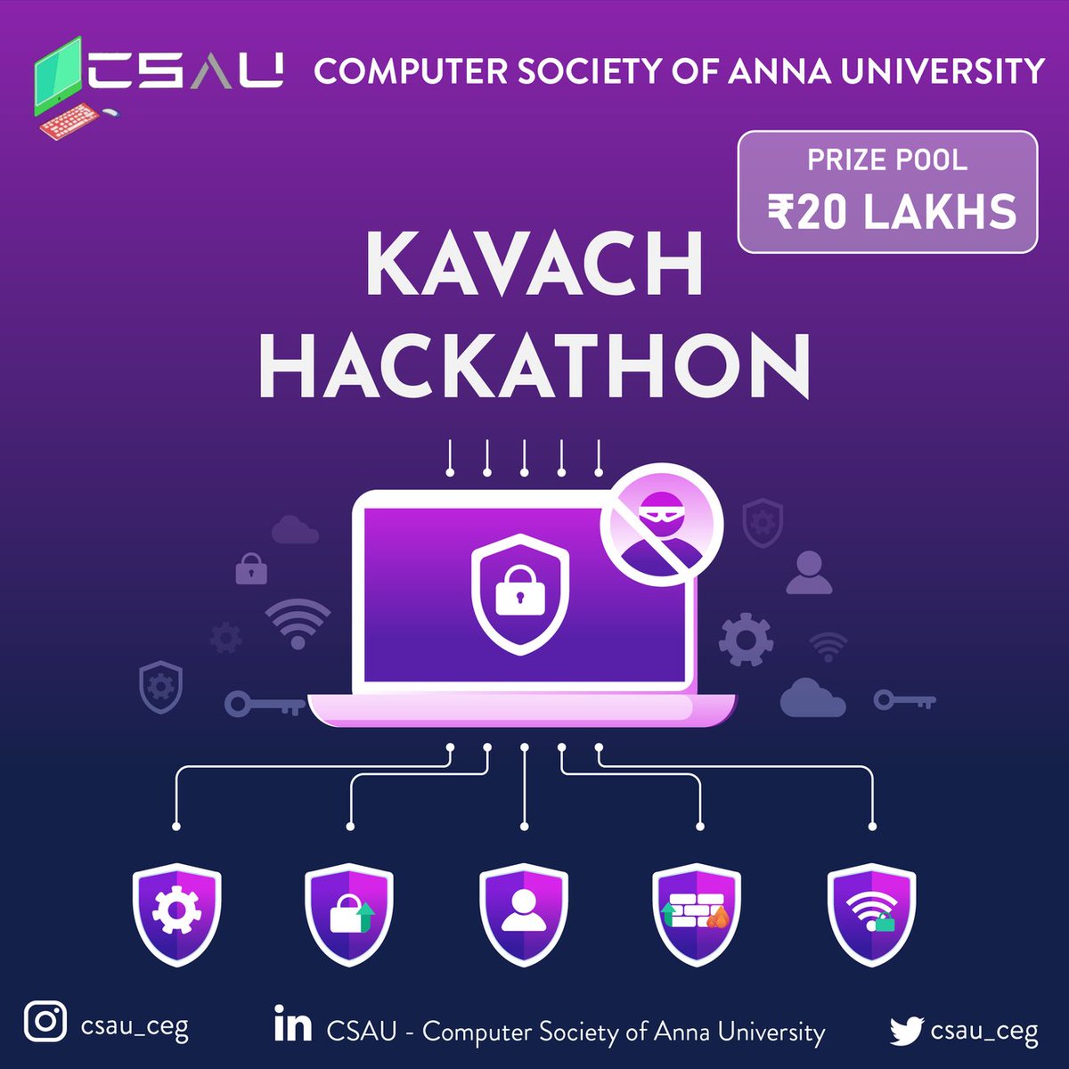 csau_ceg's tweet photo. Bringing you a step closer to one of India's most sought after hackathons, CSAU is now geared up to get started off with CEG's internal round for #Kavach2023. Organized by the MoE, this hackathon focuses on solving cybersecurity related problems. #Hackathon #cybersecurity #kavach https://t.co/CFWJr0q3PF