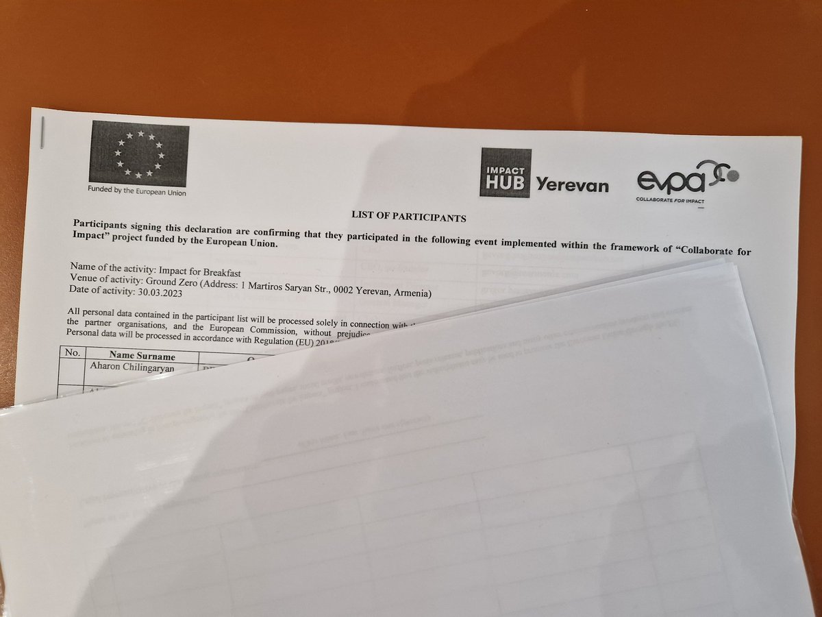 NazSeferian's tweet photo. Getting ready to discuss #impact. Later this morning, @ImpactHubEVN is organizing an #Impact4Breakfast discussion at Ground Zero in #Yerevan, promoting impact #investing in Armenia. Part of #Collaborate4Impact, funded by @EU_Armenia and @eu_near, run by @_EVPA_ regionally. https://t.co/Dtgqlt49eZ