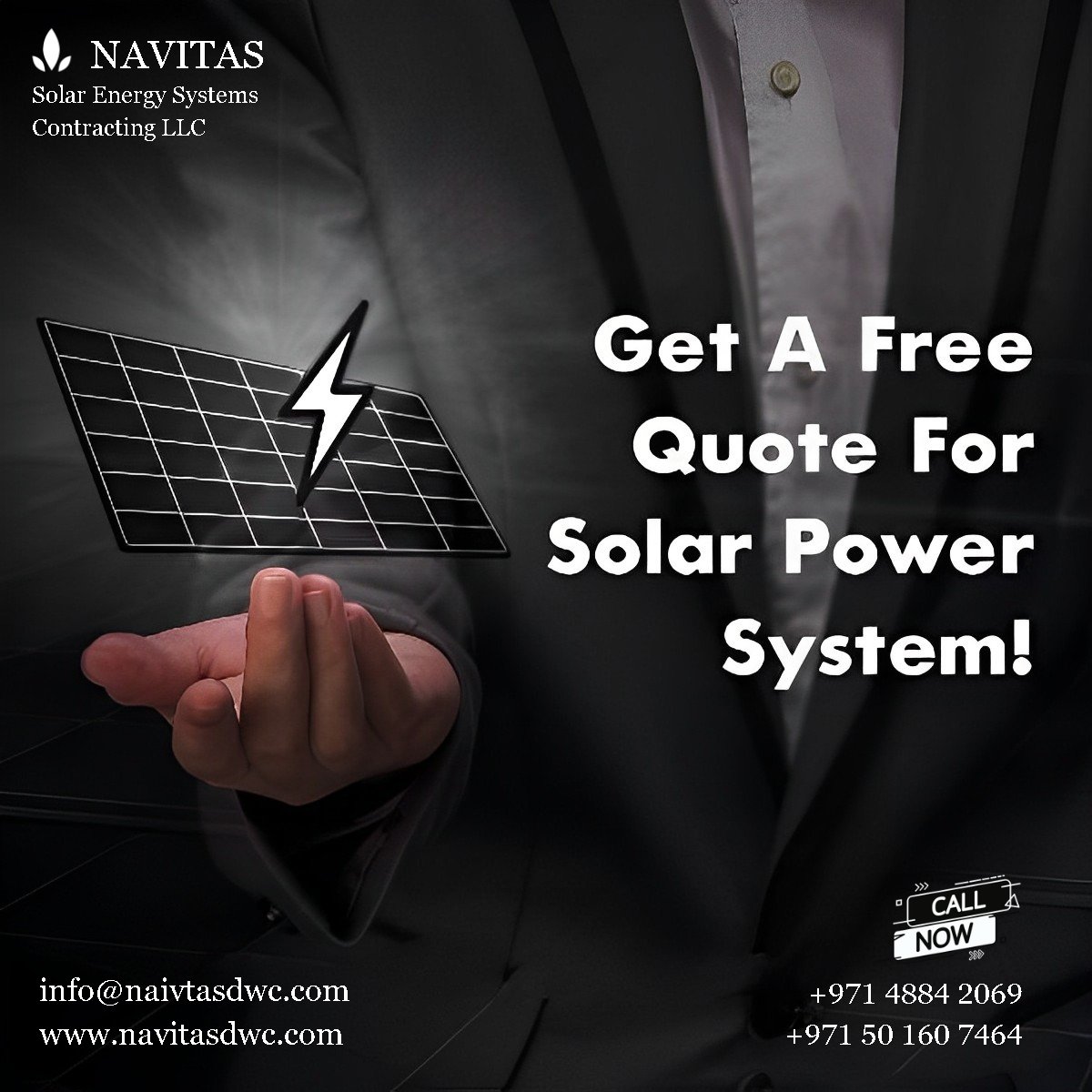 Get a Free Quote for Solar power system.

A Solar revolution by @navitasuae 

It’s time to go solar, it’s time for  #Navitassolar 
#SolarUAE#ShamsInitiative #DEWA #solarpanels #solarpower #solarenergy #solartechnology #SolarContracting # #solar #renewableEnergy #greenenergy